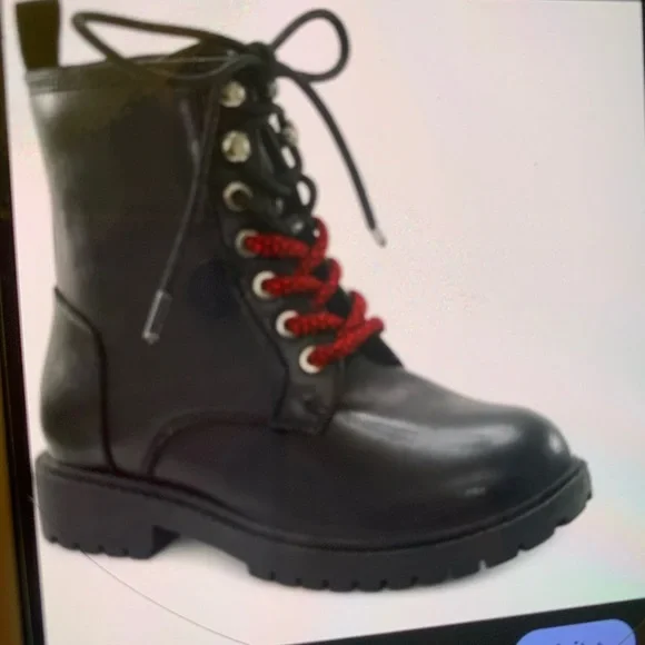 Kurt Geiger Black Boots with Red Laces - Picture 1 of 4
